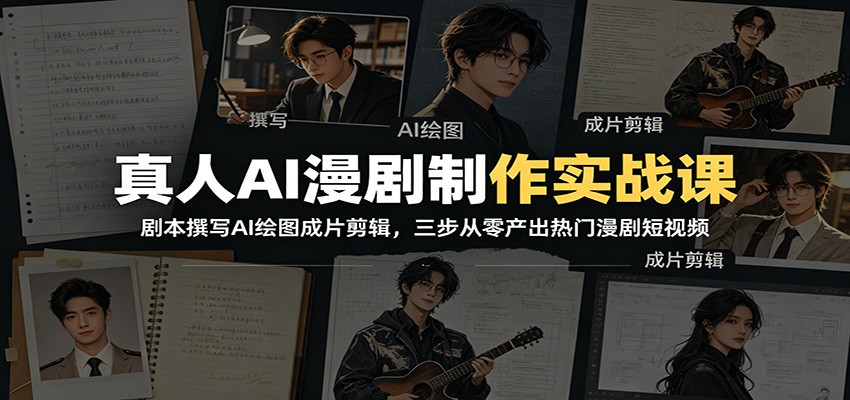 真人AI漫剧制作实战课：剧本撰写AI绘图成片剪辑，三步从零产出热门漫剧短视频|一人科技公司导航