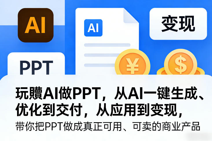 玩賺AI做PPT，从AI一键生成、优化到交付，从应用到变现，带你把PPT做成真正可用、可卖的商业产品(更新0904)|一人科技OPC聚合软件