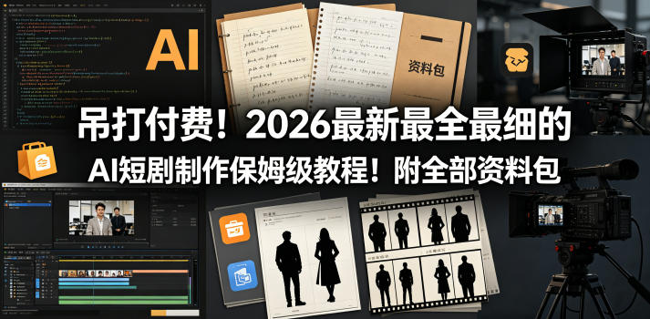 吊打付费！2026最新最全最细的AI短剧制作保姆级教程！附全部资料包|一人科技公司导航