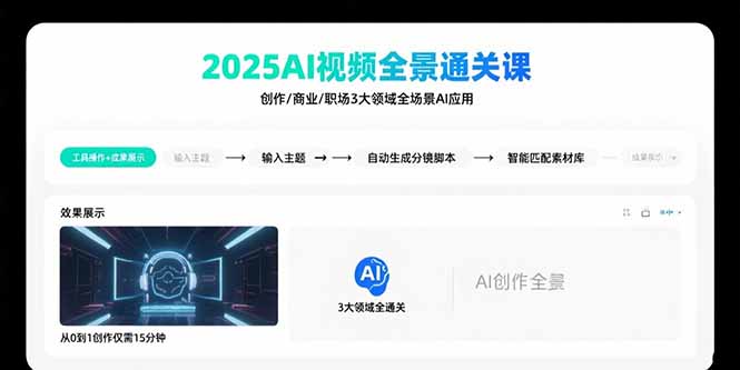 2025AI视频全景通关课：涵盖创作/商业/职场3大领域  掌握AI全场景应用|HOOK协议网