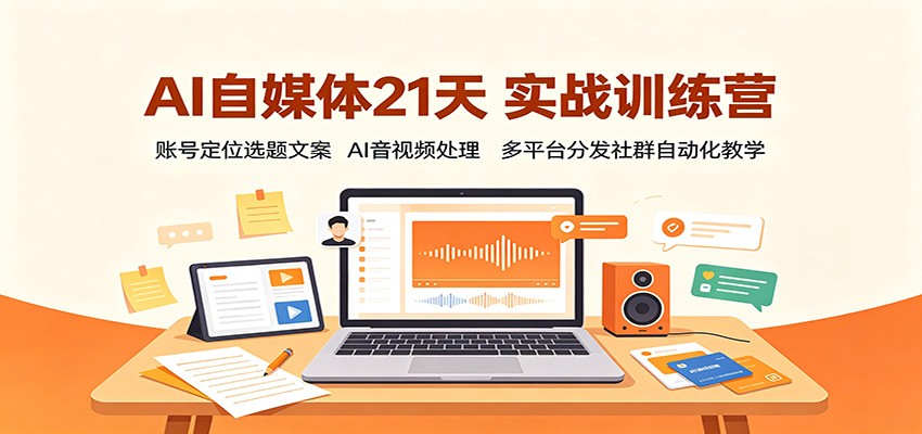 AI自媒体21天实战训练营：账号定位选题文案，AI音视频处理，多平台分发社群自动化教学|一人科技OPC聚合软件