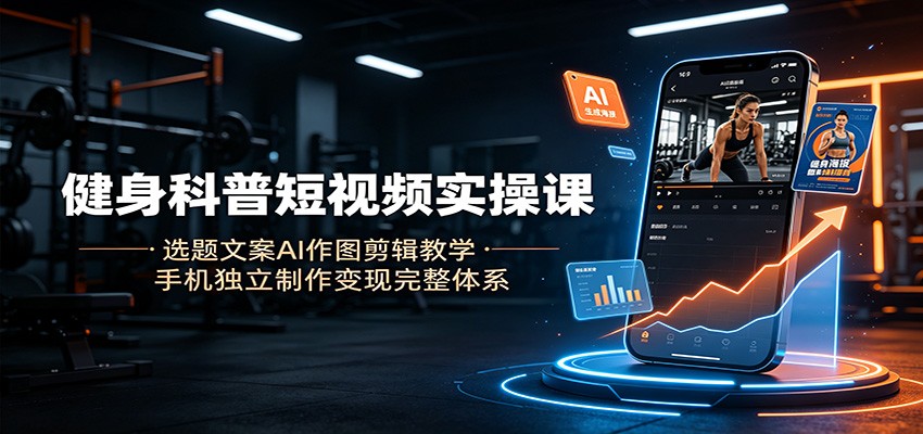 健身科普短视频实操课：选题文案AI作图剪辑教学，手机独立制作变现完整体系|一人科技OPC聚合软件