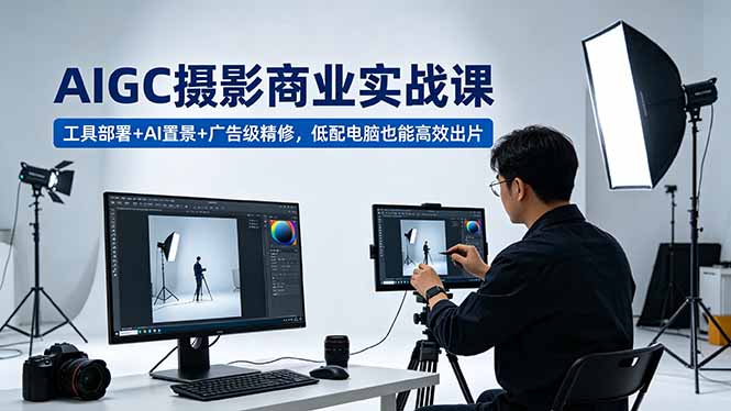 AIGC 摄影商业实战课，工具部署+AI置景+广告级精修，低配电脑也能高效出片|一人科技公司导航