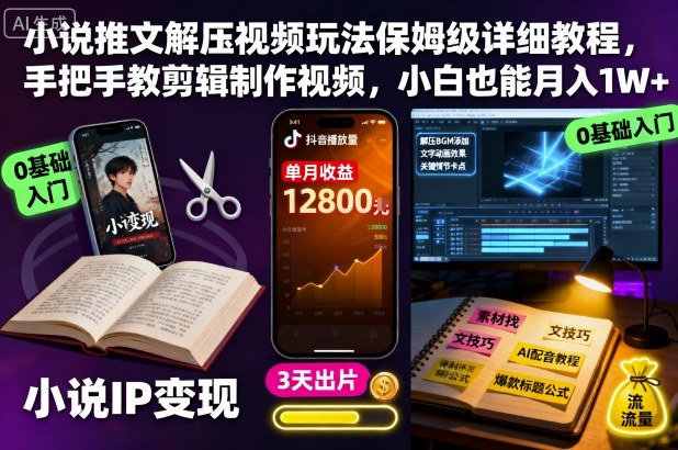 小说推文解压视频玩法保姆级详细教程，手把手教剪辑制作视频，小白也能月入1W+|HOOK协议网