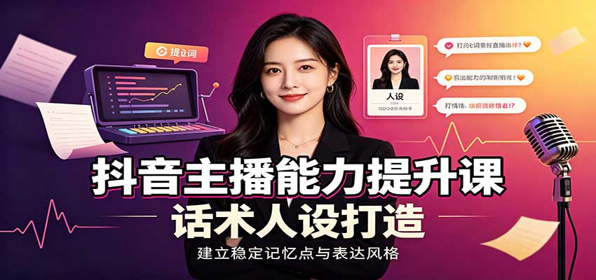 抖音主播能力提升课：账号底层逻辑，直播间搭建调试，话术人设打造全套教学|一人科技OPC聚合软件