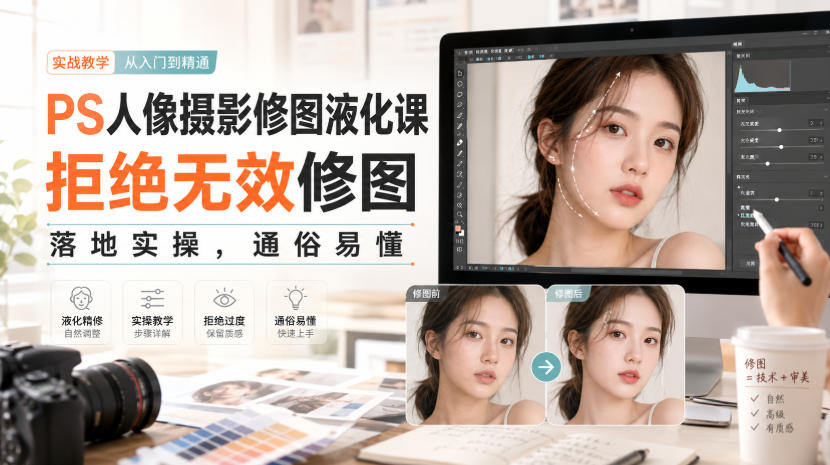 PS人像摄影修图液化课，拒绝无效修图，落地实操，通俗易懂|一人科技OPC聚合软件