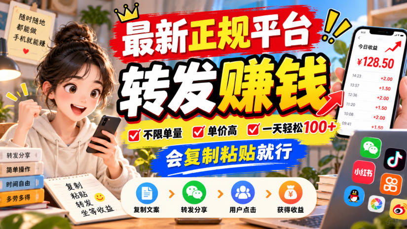 最新正规平台，转发賺钱，不限单量，单价高，一天轻松100+，会复制粘贴就行【揭秘】|一人科技OPC聚合软件