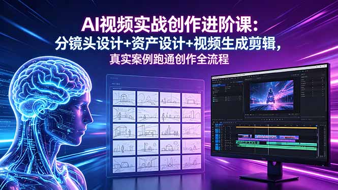 AI视频实战创作进阶课：分镜头设计+资产设计+视频生成剪辑，真实案例跑通创作全流程|一人科技公司导航