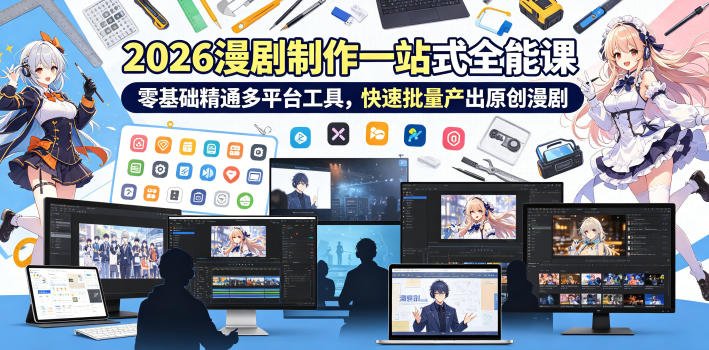 2026 AI漫剧制作一站式全能课，零基础精通多平台工具，快速批量产出原创漫剧|一人科技公司导航