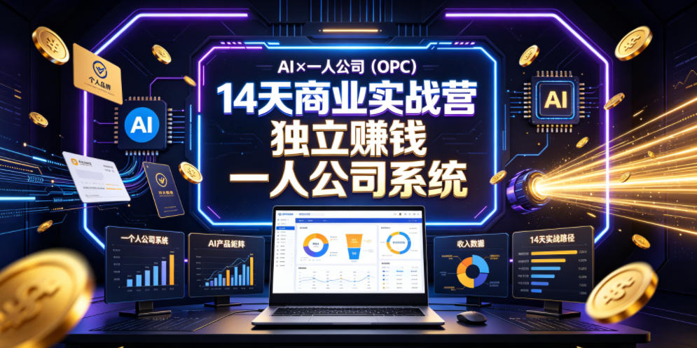 AI×一人公司(OPC)14天商业实战营，用AI帮你搭建一个属于你自己的、能独立賺钱的一人公司系统|一人科技公司导航