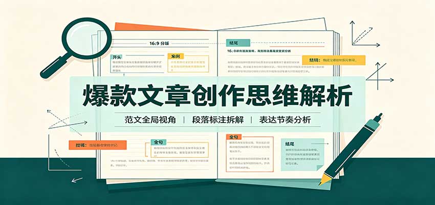 爆款文章创作思维解析：全局视角拆解范文，梳理行文逻辑，搭配真实拆文实操案例|一人科技OPC聚合软件