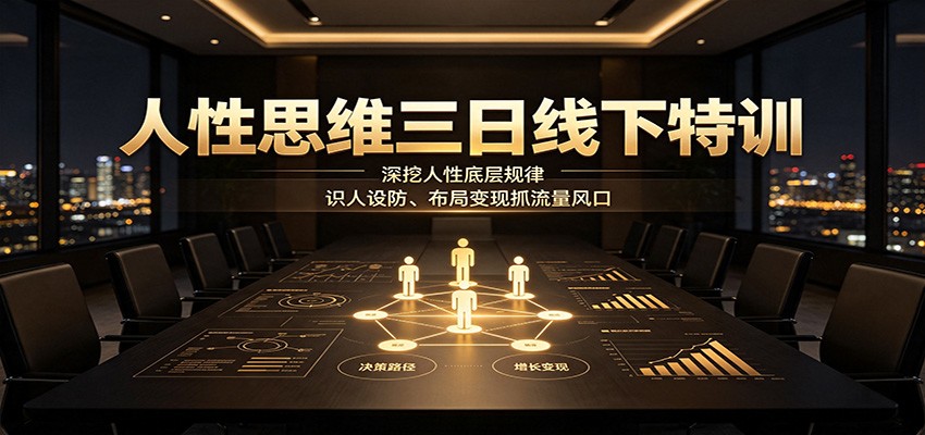 人性思维三日线下特训：深挖人性底层规律，识人设防、布局变现抓流量风口|一人科技OPC聚合软件