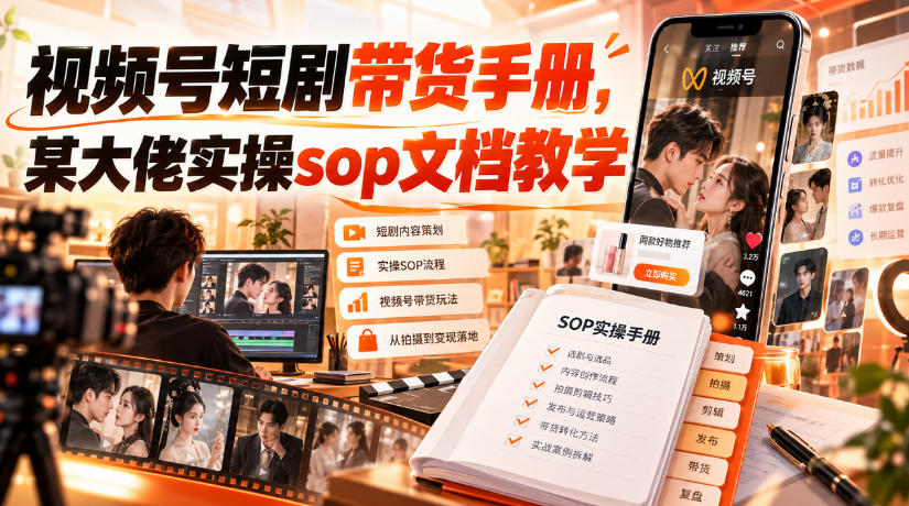视频号短剧带货手册，某大佬实操sop文档教学|一人科技OPC聚合软件