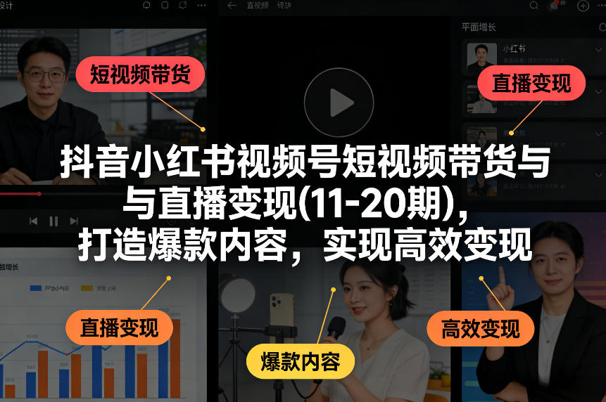 抖音小红书视频号短视频带货与直播变现(10-21期)，打造爆款内容，实现高效变现(更新05月08日)|一人科技公司导航