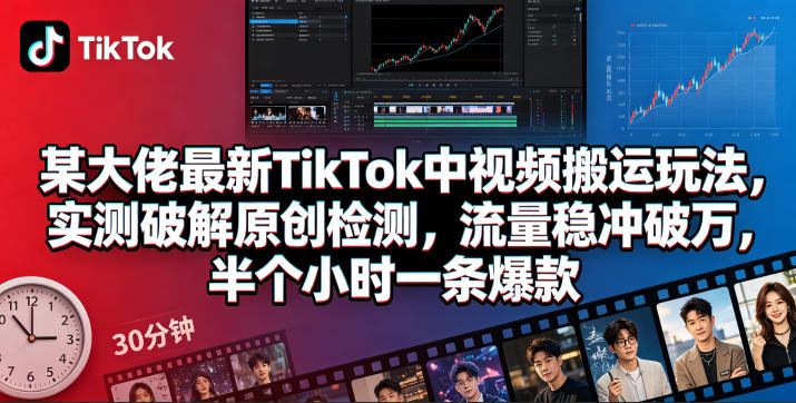 某大佬最新TikTok中视频搬运玩法，实测破解原创检测，流量稳冲破万，半个小时一条爆款|一人科技公司导航