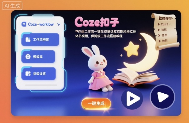 Coze扣子工作流一键生成童话皮克斯风格立体书视频，保姆级工作流搭建教程|HOOK协议网