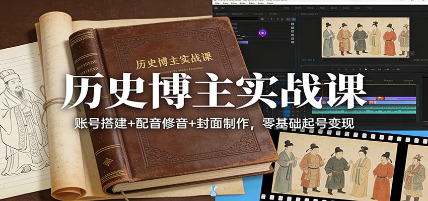 历史博主实战课：账号搭建+配音修音+封面制作，零基础起号变现|协议软件打粉软件