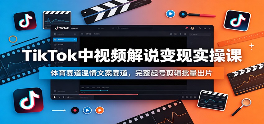 TikTok中视频解说变现实操课：体育赛道温情文案赛道，完整起号剪辑批量出片|一人科技公司导航