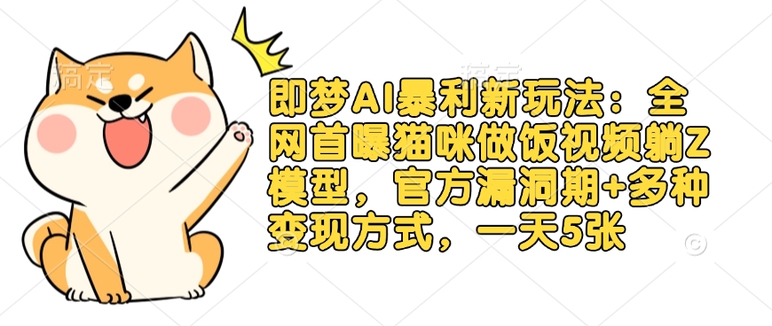 即梦AI暴利新玩法：全网首曝猫咪做饭视频躺Z模型，官方漏洞期+多种变现方式，一天5张|HOOK协议网