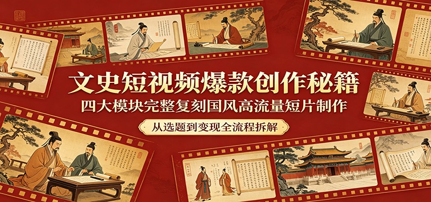 文史短视频爆款创作秘籍：四大模块完整复刻国风高流量短片制作|一人科技公司导航