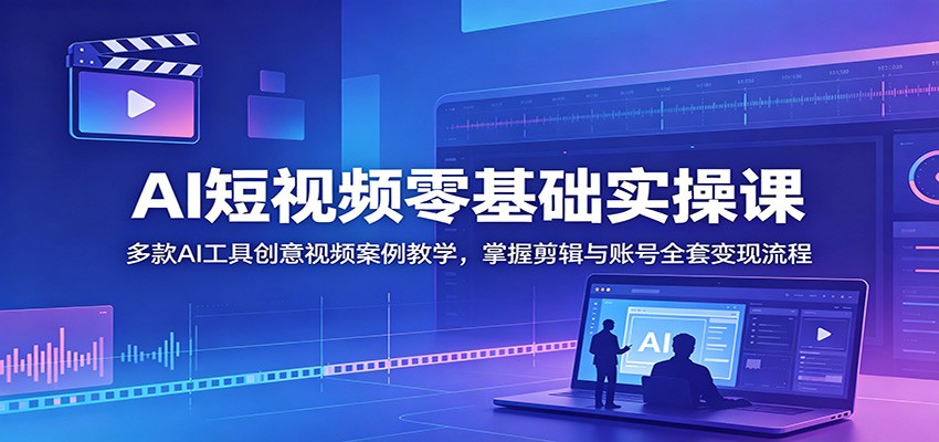 AI短视频零基础实操课：多款AI工具创意视频案例教学，掌握剪辑与账号全套变现流程|一人科技公司导航