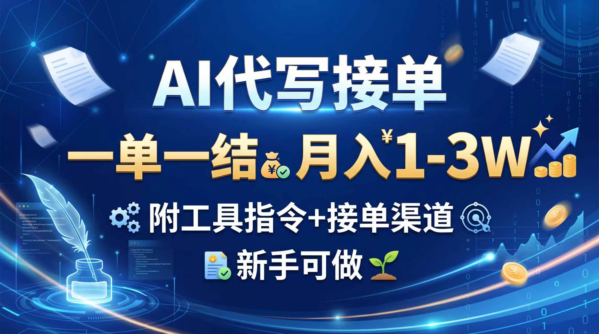AI代写接单，一单一结，月入1-3W，附工具指令+接单渠道，新手可做|一人科技OPC聚合软件