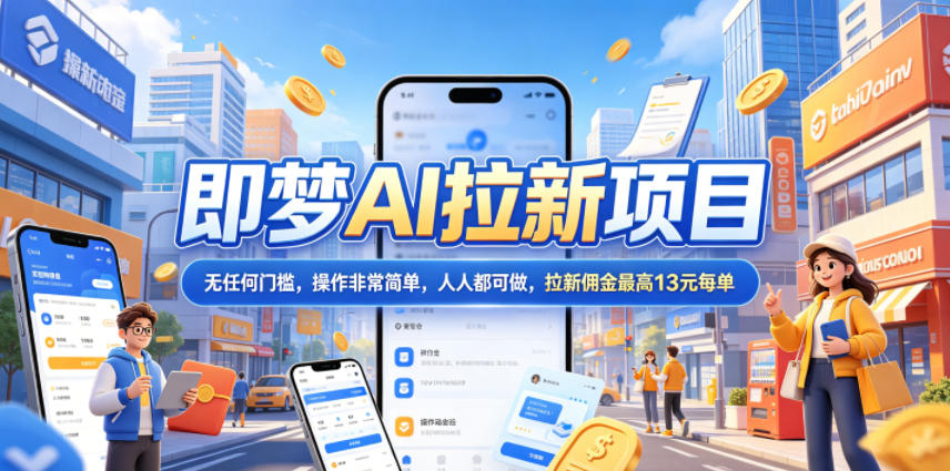 2026年即梦AI拉新项目最新玩法，无任何门槛，操作非常简单，人人都可做，拉新佣金最高13元每单|一人科技公司导航