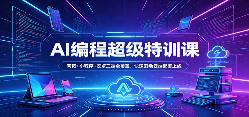 AI编程超级特训课：网页+小程序+安卓三端全覆盖，快速落地云端部署上线|协议软件打粉软件