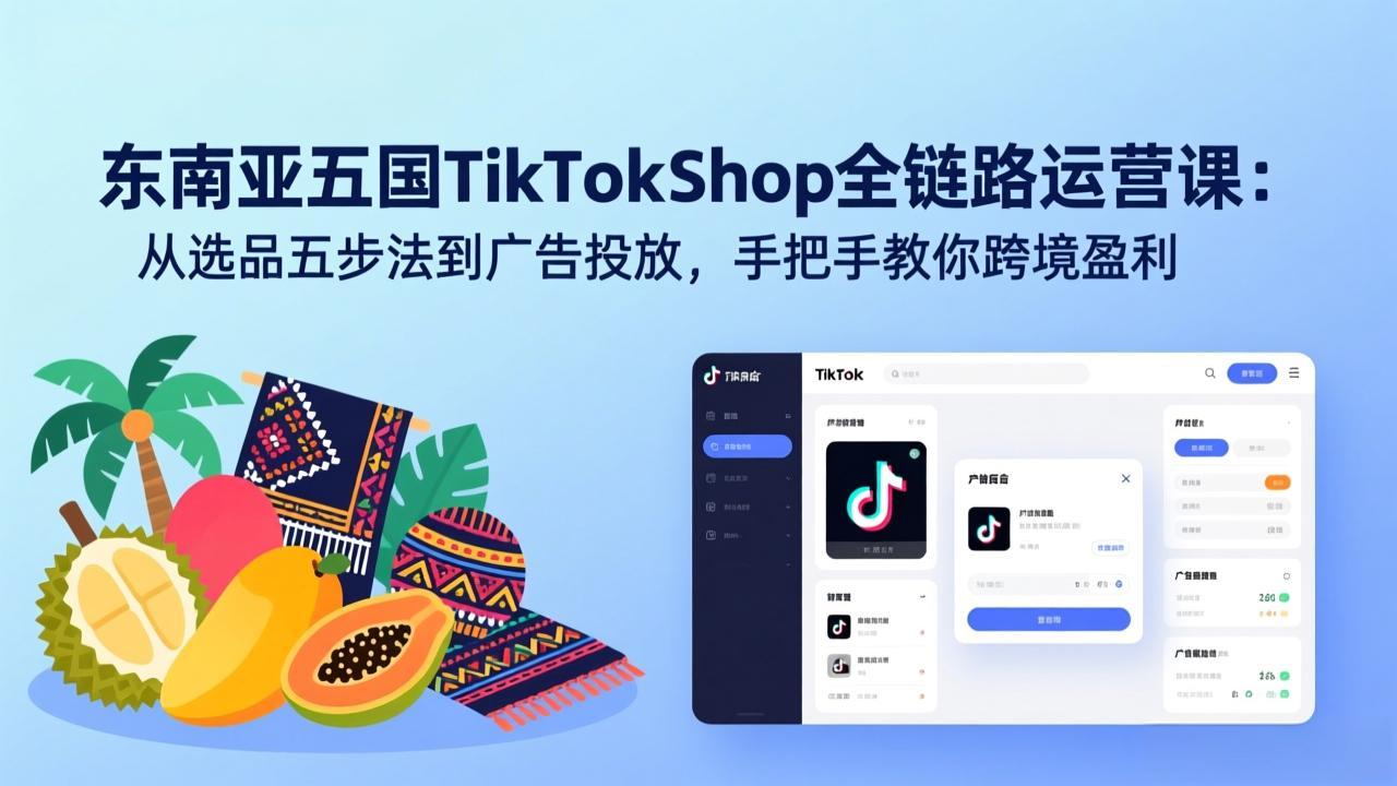 东南亚五国TikTok Shop全链路运营课：从选品五步法到广告投放，手把手教你跨境盈利|协议软件打粉软件