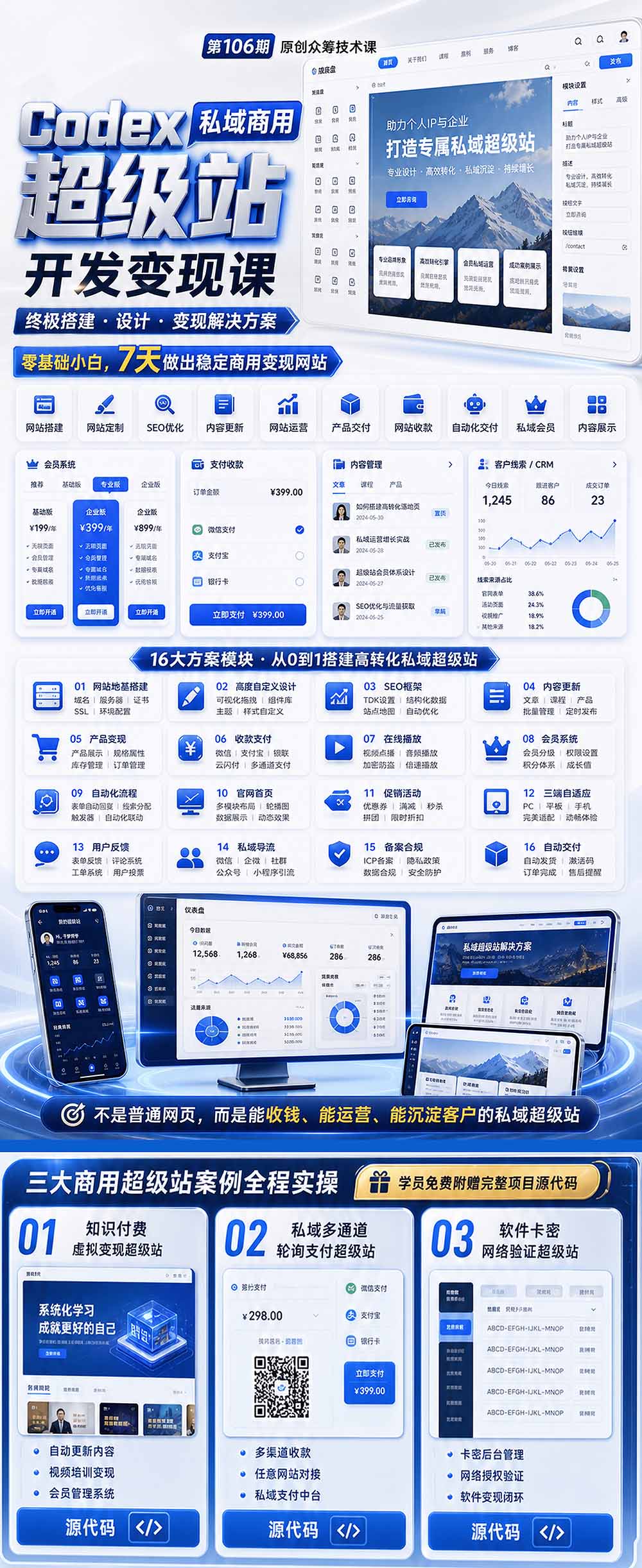 Codex私域商用超级站Ai开发变现课106期-更新0630：不是普通网站，而是能收钱，能运营，能沉淀客户的私域超级站|一人科技OPC聚合软件