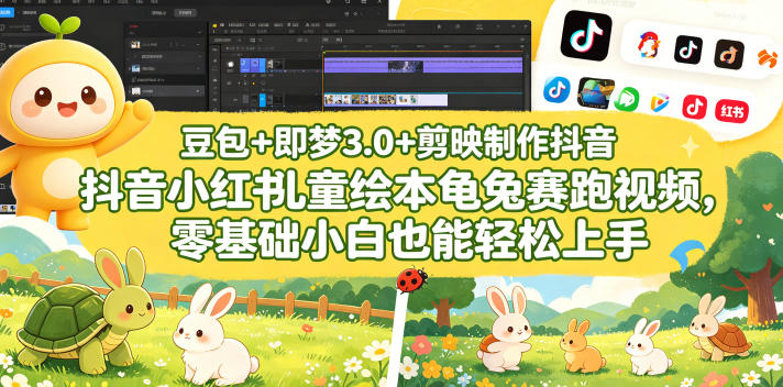 豆包＋即梦3.0+剪映制作抖音小红书儿童绘本龟兔赛跑视频，零基础小白也能轻松上手|一人科技公司导航