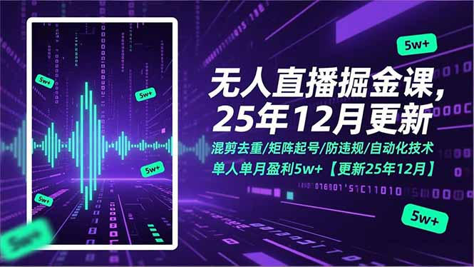 无人直播掘金课，混剪去重/矩阵起号/防违规/自动化技术，单人单月盈利5w+【更新25年12月】|HOOK协议网