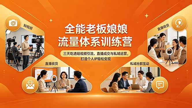 全能老板娘流量体系训练营，三天吃透短视频引流、直播成交与私域运营，打造个人IP轻松变现|协议软件打粉软件