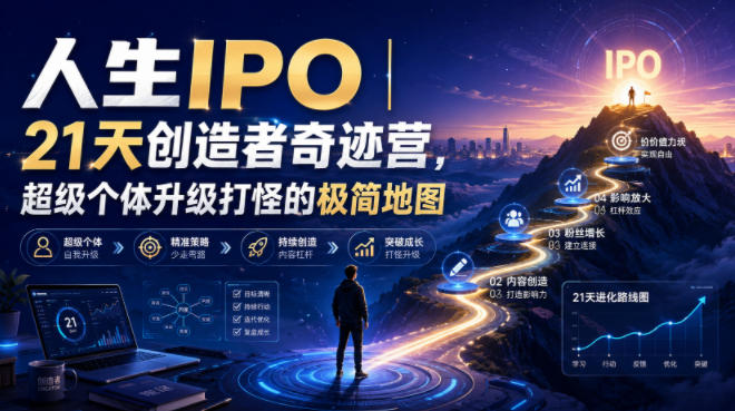 人生IPO︱21天创造者奇迹营，​超级个体升级打怪的极简地图|一人科技OPC聚合软件