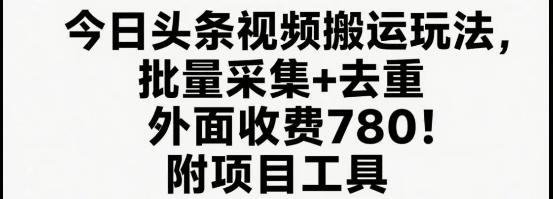 今日头条视频搬运玩法，软件一键去重，轻松日入500+附项目工具|HOOK协议网