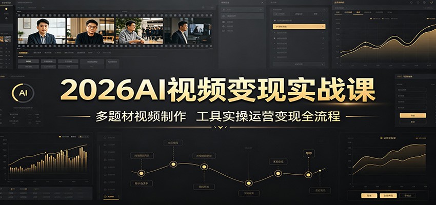 2026AI视频变现实战课：多题材视频制作，工具实操运营变现全流程|一人科技OPC聚合软件