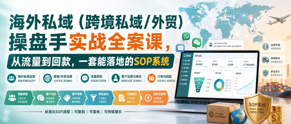海外私域(跨境私域/外贸)操盘手实战全案课，从流量到回款，一套能落地的SOP系统|一人科技OPC聚合软件