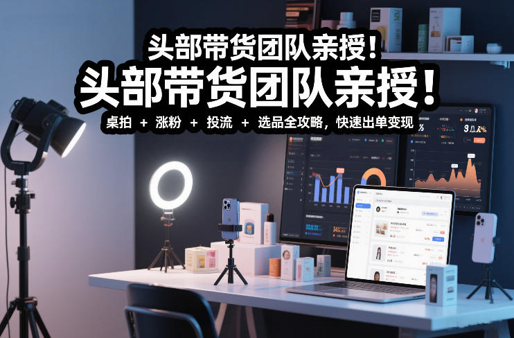 头部带货团队亲授！专业短视频实拍带货课：桌拍+涨粉+投流+选品全攻略，快速出单变现，月入2w+|HOOK协议网