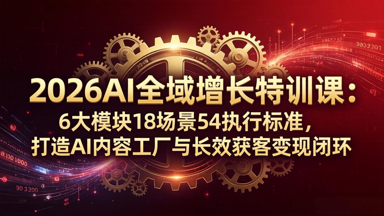 2026AI全域增长特训课：6大模块18场景54执行标准，打造AI内容工厂与长效获客变现闭环|协议软件打粉软件