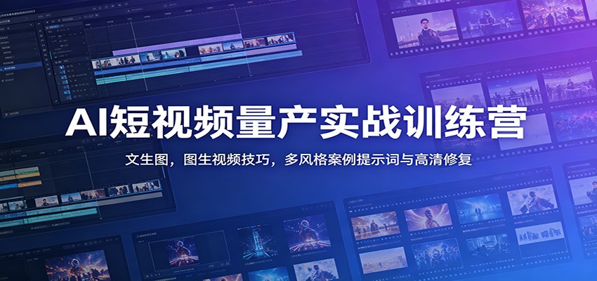 AI短视频量产实战训练营：文生图，图生视频技巧，多风格案例提示词与高清修复|一人科技公司导航
