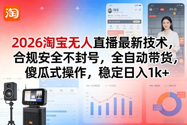 2026淘宝无人直播最新技术，合规安全不封号，全自动带货，傻瓜式操作，稳定日入1k+【揭秘】|协议软件打粉软件