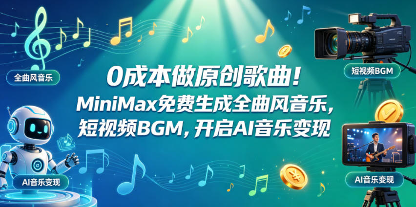 0成本做原创歌曲！MiniMax免费生成全曲风音乐，短视频BGM，开启AI音乐变现|一人科技公司导航