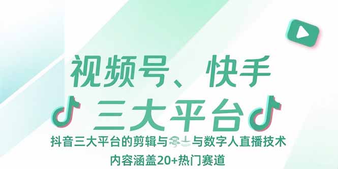 视频号、快手、抖音三大平台的剪辑与数字人直播技术，内容涵盖20+热门赛道|HOOK协议网