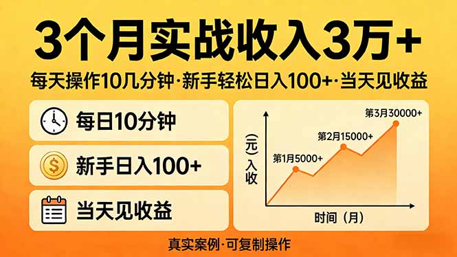 3个月实战收入3万+，每天操作10几分钟，新手轻松日入100+，当天见收益|协议软件打粉软件