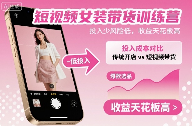 短视频女装带货训练营，投入少风险低，收益天花板高|HOOK协议网
