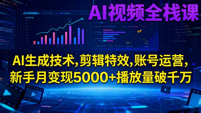 AI视频全栈课:AI生成技术,剪辑特效,账号运营,新手月变现5000+播放量破千万|HOOK协议网