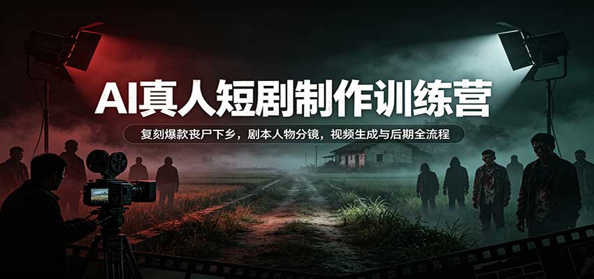 AI真人短剧制作训练营：复刻爆款丧尸下乡，剧本人物分镜，视频生成与后期全流程|一人科技OPC聚合软件