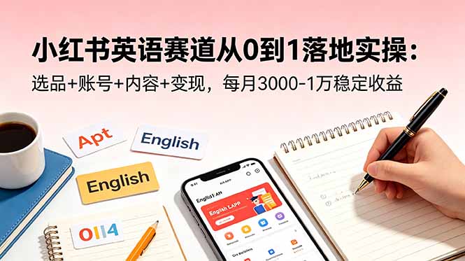 小红书英语赛道从0到1落地实操：选品+账号+内容+变现，每月3000-1万稳定收益|一人科技公司导航