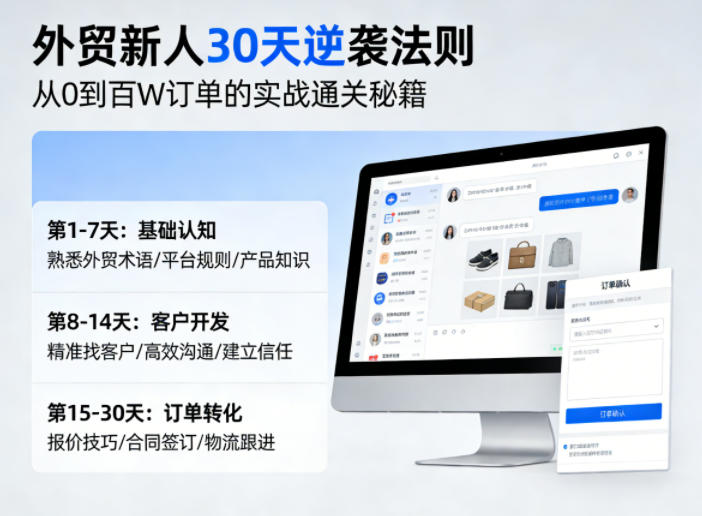 外贸新人30天逆袭法则，教你从0到百W订单的实战通关秘籍|协议软件打粉软件