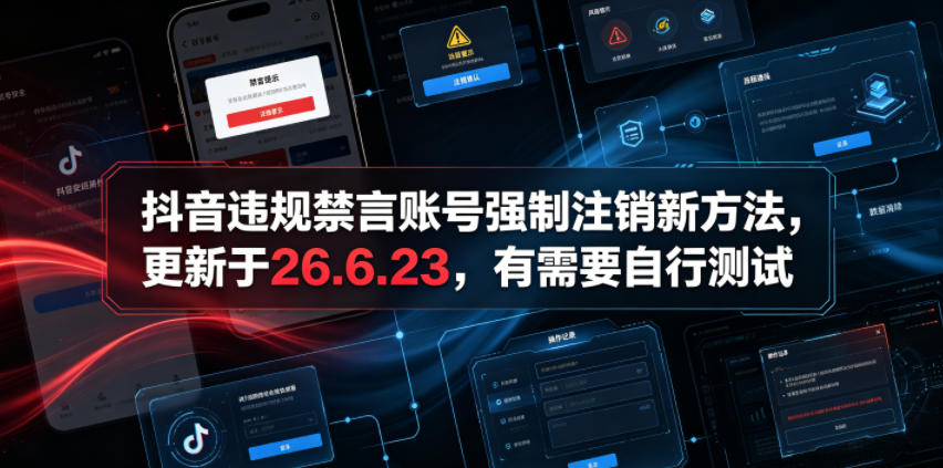 抖音违规禁言账号强制注销新方法，更新于26.6.23，有需要自行测试|一人科技公司导航
